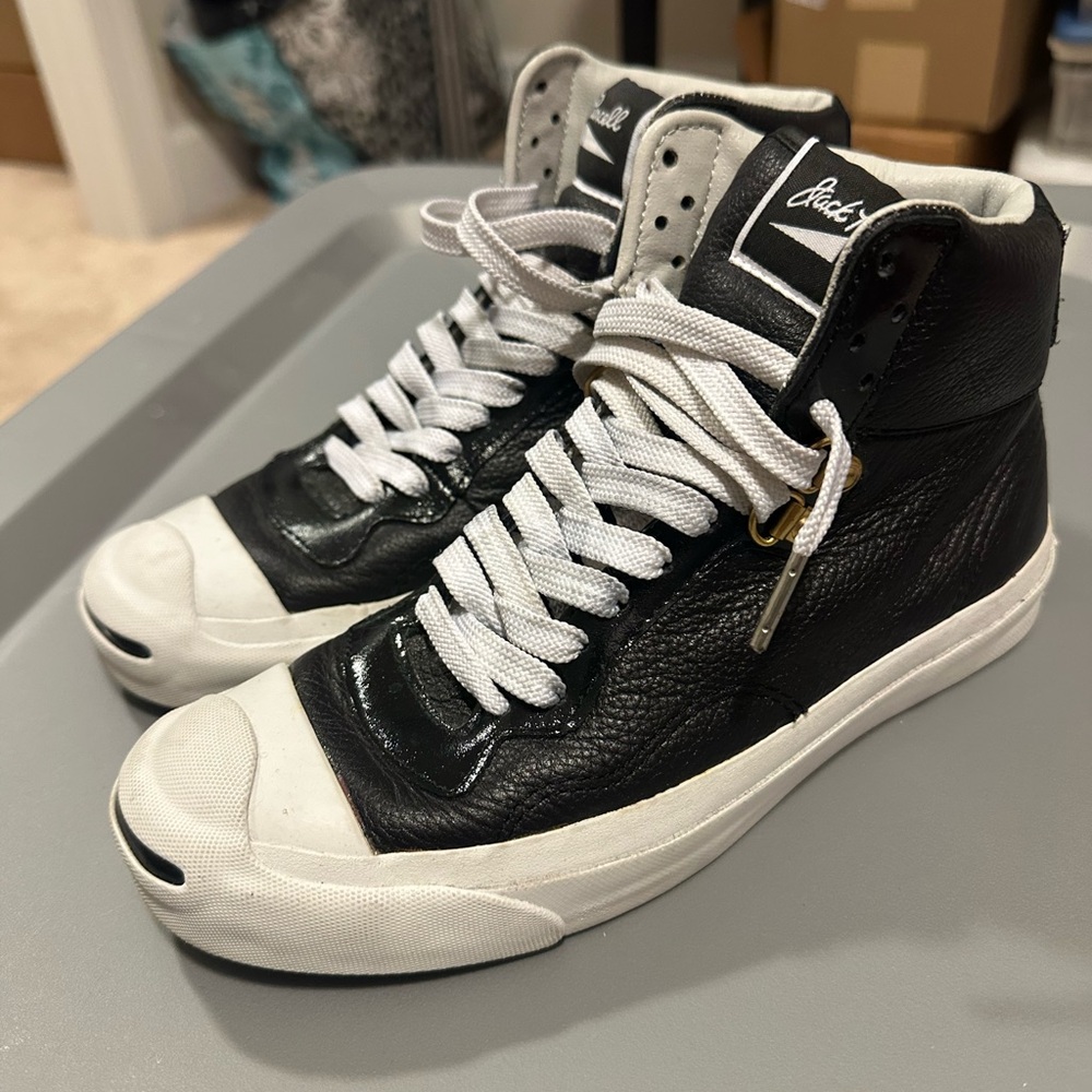 *One of a Kind* Converse Jack Purcell Black and White Leather High Top Sneakers
